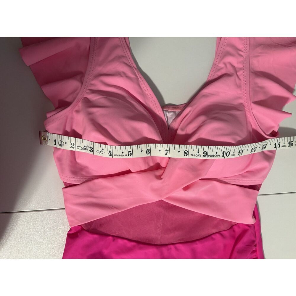 Pink Ombre One-Piece Swimsuit | Ruffle Sleeve V-Neck Cutout Monokini - Picture 6 of 8